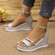 Damen Sandalen Sandalen mit Keilabsatz Römische Schuhe Urlaub Strand Keilabsatz Elegant Modisch PU Schnalle Silber Gold