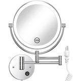 Gospire 8.5 Inch LED DNF2 Wall Mounted Makeup Mirror Double Sided 1X/10X Magnifying Vanity Mirror with Lights 360 Degree Swivel Lighted Cosmetic Mirror (8.5 Inch-10X Chrome Mirror with LED)