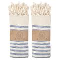 La Hammam Turkish Hand Towels Set of 2 18 x36 Cotton Ultra Soft Absorbent & Quick Dry Decorative Hand Towel for Bathroom Kitchen Hair Dishcloth Tea Yoga Face Gym & Spa Shiran Navy