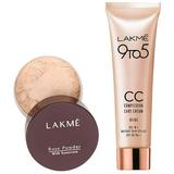 LAKME Rose Loose Face Powder with Sunscreen For All Skin Types Matte Finish Soft Pink 40 g & 9 to 5 CC Cream Mini 01 - Beige L 9 g