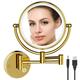 RECKODOR Magnifying Mirror Wall MGF3 Mount Lighted Makeup Mirror Wall Mounted Mirror Swing Arm 5X Golden Magnification Ratio 360 Swivel Extendable Mirror for Bathroom Brass Luxury Gold Art Ware