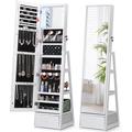 NANYUN 360Â° Swivel Jewelry Cabinet with Lights Touch Screen Vanity Mirror Rotatable Full Length Mirror with Jewelry Storage Standing Jewelry Armoire Organizer Foldable Makeup Shelf White