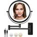 LANSI Rechargeable Wall Mounted MGF3 Lighted Makeup Mirror Mounted Makeup Magnifying Mirror with Lights 10X LED Vanity Mirror Wall Mounted 8 Wall Bathroom Light Up Magnified Mirror (Black)