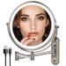 Rechargeable Lighted Makeup Mirror MGF3 Brushed Nickel Vanity Mirror 3 Color Lights Dimmable Touch Screen 8 Inch LED Double Sided 1X/10X Magnifying 360Â°Swivel Shaving Mirror 13 Inch Extendable