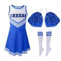 Cheerleader Uniform for Girls Cheerleader Costume Fancy Dress Cheerleading Uniform with Cheer Pom-Pom and Knee High Socks 3-12Y