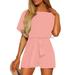 Women s Casual Boat Neck Rompers Loose Short Sleeve Jumpsuit High Waist Belted One Piece Playsuit Size XS-2XL