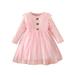 FEORJGP Toddler Girl A-line Dress Infant Baby Princess Dress Long Sleeve Evening Dress Crew Neck Party Dress Patchwork Tulle Dress for Casual Daily