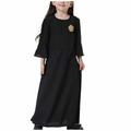 JSGEK 15-16 Years Kids Muslim Girls Dress for Loose Fit Kaftan Maxi Gown Middle East Prayer Abaya Clothes Full Length Maxi Dress Regular Fit Fashion Long Sleeve Islamic Dubai Robe Comfort Soft Black