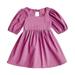 Tengma Toddler Girls Dresses Dress Print Ruffle Trim Round Neck Puff Sleeve Flared A Line Dress Princess Dresses Purple 15