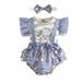 Odeerbi Infant Girls Ruffle Outfits Infant Toddler Baby Ruffled Print Cotton Top With Straps Shorts And Headband Set Gray 9-12 Months