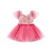 Wallarenear Baby Girl 3D Embroidery Lace Romper Dress Backless Sequin Glitter Tutu Skirt