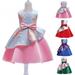 Elainilye Fashion Dresses for Girls Net Yarn Flowers Print Bow Ruffles Dress Princess Ball Gown for Party Long Dresses Sizes 3-9Y Pink