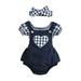 Lovskoo 3-24 Months Toddler Girls Valentine S Day Love Onesie Spring/Summer Plaid Short Sleeve Blouse Love Hem Bib Harnesss Bow Hairband Set Dark Blue