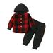Odeerbi Toddler Boys Girls Hooded Plaid Outfits Infant Cotton Plaid Top With Plaid Pants Two Piece Set Red 12-18 Months