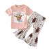 Toddler Girls Outfits Short Sleeves Kids Cow Head Top Prints Set Bell Bottom Pants Flared Set Girls Clothing Size 3-4T