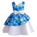 HBYJLZYG Sleeveless Dress For Girls Toddler Satin Bowknot Flower Printed Decoration Birthday Party Gown Long Dresses 2-10 Years