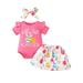 Gueuusu Infant Baby Girl Easter 3 Piece Outfit Short Sleeve Romper + Elastic Waist Skirt + Bow Headband Easter Set 0-18Months