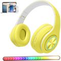 Bluetooth Over Ear Headphones Colorful LED Lights Headphones Foldable Hi-Fi Stereo Headphones with in Microphone Wired and Wireless Headphones for Classroom/Home Office/PC/Mobile