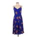 Express Casual Dress - Fit & Flare: Blue Print Dresses - Women's Size Small