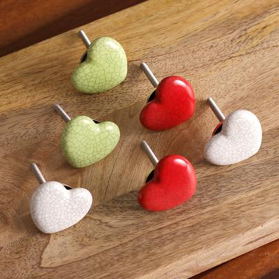 Merry Hearts,'Set of 6 Handcrafted Heart-Shaped Ce...