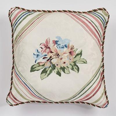Chatsworth Reversible Embroidered Pillow Light Cream 18" Square, 18" Square, Light Cream