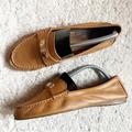 Coach Shoes | Coach Fredrica Tan Pebble Grain Leather Gold Smoking Driving Loafer Size 10 | Color: Gold/Tan | Size: 10