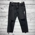 American Eagle Outfitters Jeans | American Eagle Nwt 16 Short Black Denim ‘90s Low-Rise Straight Distressed Jeans | Color: Black | Size: 16