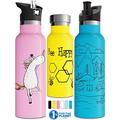 Double Insulated Water Bottle with Straw Lid & Sports Cap | Stainless Steel BPA Free Eco Friendly Non Sweat Durable Finish 500ml / 600ml / 750ml Metal Hydro Thermos (600 ml, Pink)