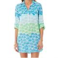 Lilly Pulitzer Tops | Lilly Pulitzer Captiva Tunic Blue Green Shell Shacked Print Roll Tab Sleeves Xl | Color: Blue/Green | Size: Xl