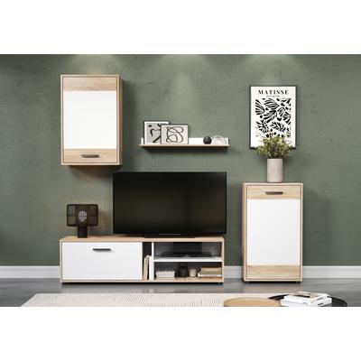 Wohnwand INOSIGN "Valetta", weiß (eiche und weiß), B:205cm H:180cm T:35cm, Holzwerkstoff, Kunststoff, Kastenmöbel-Sets, inkl. Lowboard, Hängeschrank, Wandboard und Highboard Image