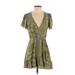 Zara Casual Dress - Wrap V-Neck Short sleeves: Green Dresses - Women's Size Small