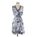 Simply Vera Vera Wang Casual Dress - Wrap: Blue Paint Splatter Print Dresses - Women's Size Small Petite