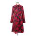 J.Crew Collection Casual Dress - Shirtdress Collared Long sleeves: Red Floral Motif Dresses - Women's Size 6