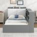 Twin Size Platform Bed Frame w/ Upholstered Storage Headboard, Wood Daybed w/ 2 Drawers & Shelves, Sturdy Wooden Slats Support