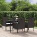 vidaXL 5 Piece Patio Dining Set with Cushions Black Poly Rattan - 63" x 31.5" x 29.1"