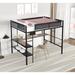 Metal Full Size Loft Bed with Desk and Shelves, Sturdy Metal Bed Frame with Built-in Desk, 2-tier Shelves, Noise-free Wood Slats