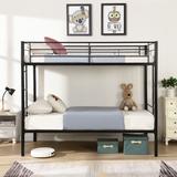 Twin Size Bunk Bed w/Under Bed Storage, Convertible Metal Bedframe, Twin Over Twin Metal Bunk Beds with 2 Ladder and Guardrail