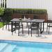 Outdoor Patio Dining Table Aluminum Slatted Top with Umbrella Hole, without Chairs