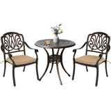 Bloomsbury Market 3 Piece Patio Bistro Set Outdoor Cast Dining Set 2 Cushion Chairs & 1 Umbrella Table in Brown | 30.7 W x 30.7 D in | Wayfair