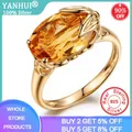 YANHUI Tibetan Silver Jewelry Rings for Women Oval Shape Topaz Citrine Party Female Ring Fashion