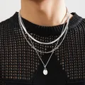 IngeSight.Z 3pcs/set Punk Metal Round Pendant Necklace for Men Hip Hop Silver Color Flat Snake Cuban