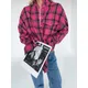 Zbza Damen Baumwoll hemden und Blusen Revers Plaid Retro Langarm Mantel Einreiher Top lose