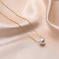 Stainless Steel Necklace Pearl Pendnat Necklace for Women Simple Rose Gold Color Choker O Chain