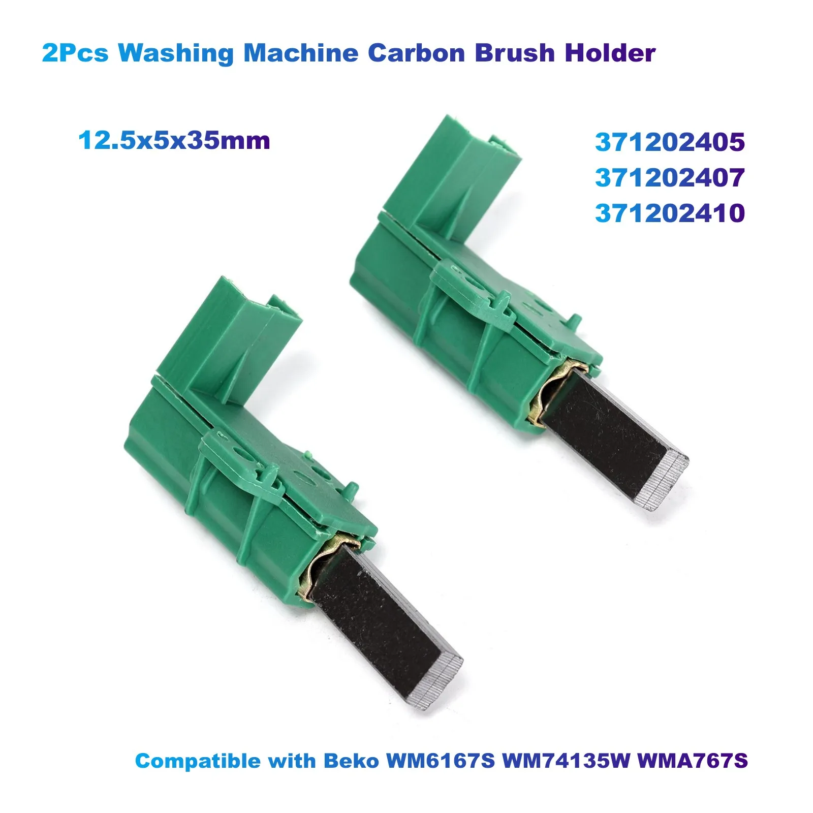 2Pcs Washing Machine Carbon Brush Holder 371202405, 371202407, 371202410 (12.5x5x35mm) Compatible with Beko WM6167S WM74135W WMA