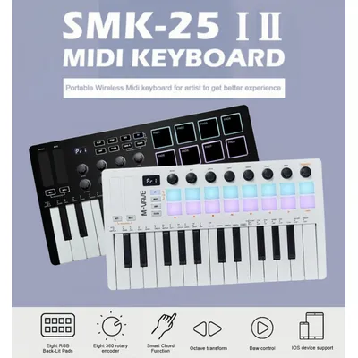 M-VAVE SMK-25 II acity I Pad Contrôleur Clavier USB Mini 25 Touches 16 RVB Tambour Pads 8 lèvent et