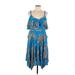 Torrid Cocktail Dress - DropWaist: Blue Floral Motif Dresses - New - Women's Size Large Plus