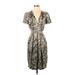 BCBGMAXAZRIA Casual Dress - Wrap: Gray Tortoise Dresses - Women's Size 4