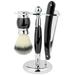 SS5 Black Three Piece Straight Shave Kit With Razor Brush And Stand With Wood Handles