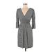 Max Studio Casual Dress - Wrap: Gray Grid Dresses - Women's Size Medium