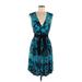 Plenty By Tracy Reese Casual Dress - Wrap Plunge Sleeveless: Teal Graphic Dresses - Women's Size Medium